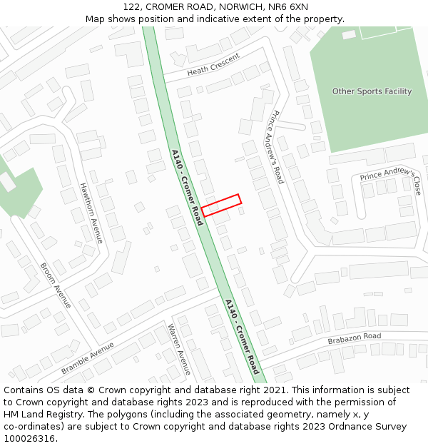 122, CROMER ROAD, NORWICH, NR6 6XN: Location map and indicative extent of plot