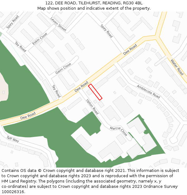 122, DEE ROAD, TILEHURST, READING, RG30 4BL: Location map and indicative extent of plot