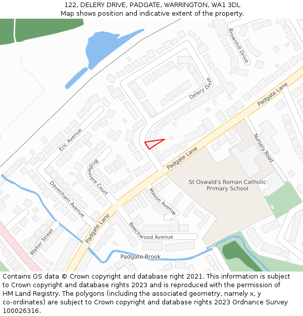 122, DELERY DRIVE, PADGATE, WARRINGTON, WA1 3DL: Location map and indicative extent of plot