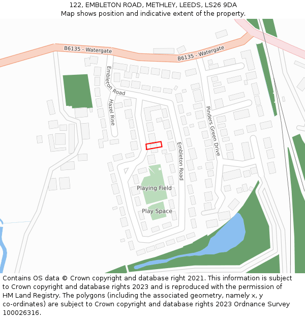 122, EMBLETON ROAD, METHLEY, LEEDS, LS26 9DA: Location map and indicative extent of plot