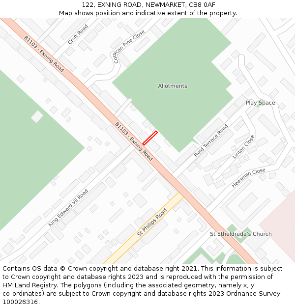 122, EXNING ROAD, NEWMARKET, CB8 0AF: Location map and indicative extent of plot