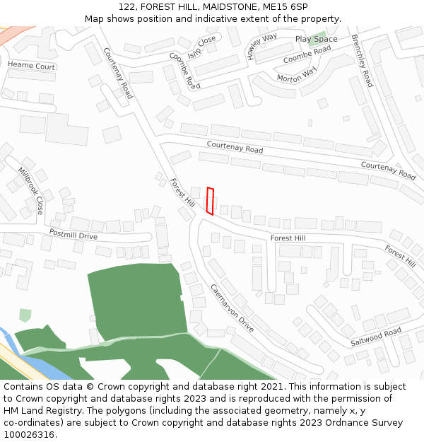 122, FOREST HILL, MAIDSTONE, ME15 6SP: Location map and indicative extent of plot