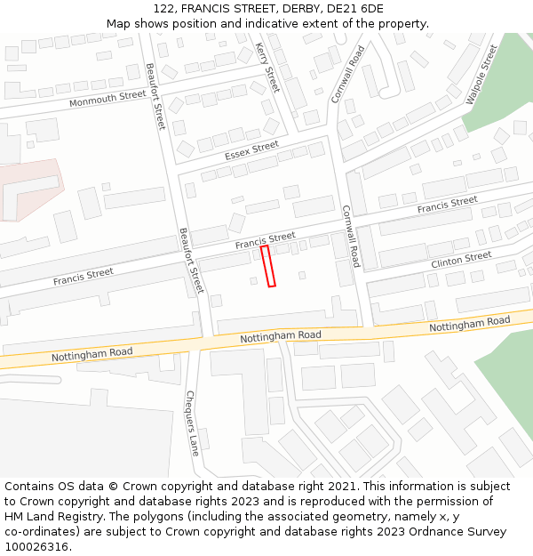 122, FRANCIS STREET, DERBY, DE21 6DE: Location map and indicative extent of plot