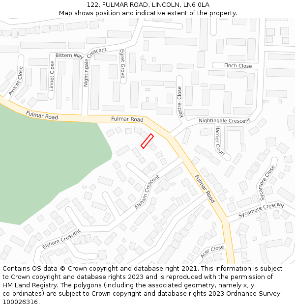 122, FULMAR ROAD, LINCOLN, LN6 0LA: Location map and indicative extent of plot