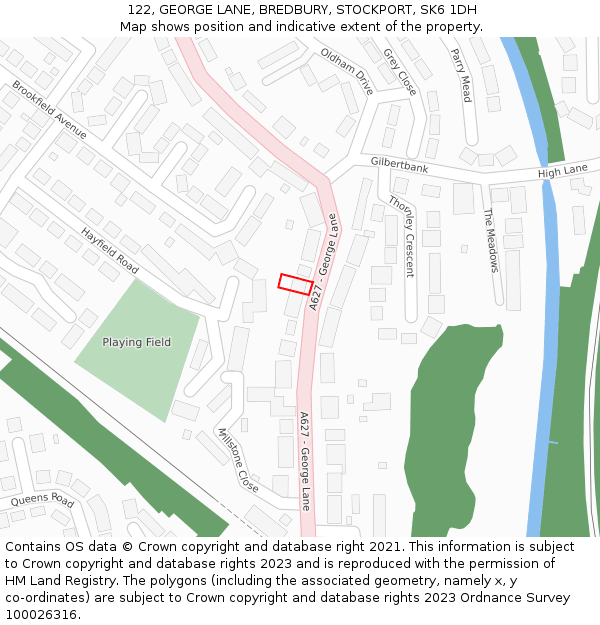 122, GEORGE LANE, BREDBURY, STOCKPORT, SK6 1DH: Location map and indicative extent of plot