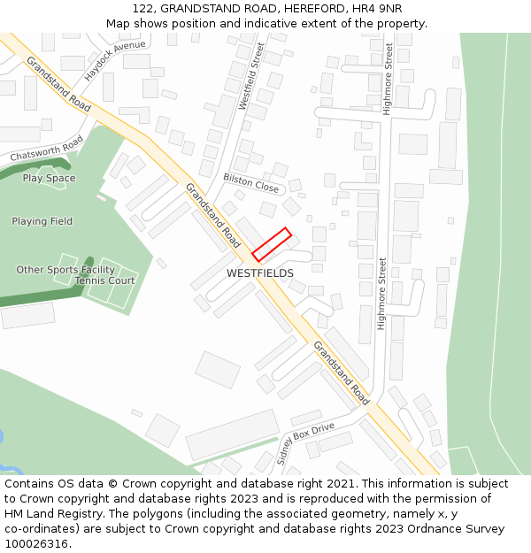 122, GRANDSTAND ROAD, HEREFORD, HR4 9NR: Location map and indicative extent of plot