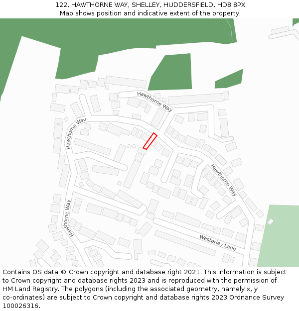 122, HAWTHORNE WAY, SHELLEY, HUDDERSFIELD, HD8 8PX: Location map and indicative extent of plot
