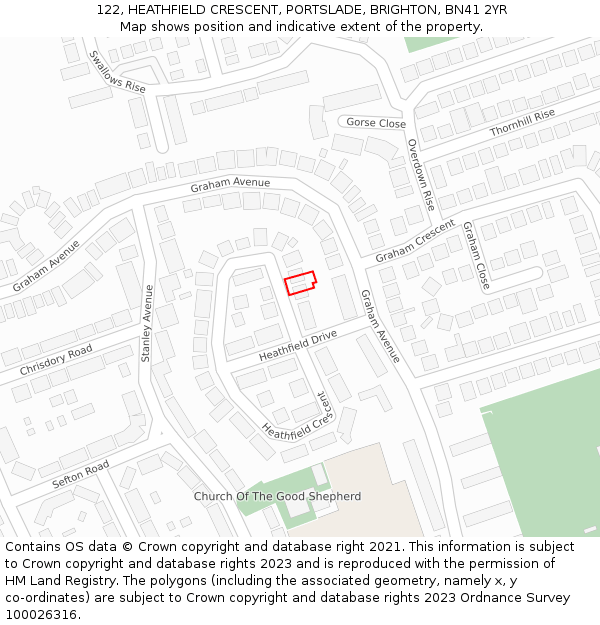 122, HEATHFIELD CRESCENT, PORTSLADE, BRIGHTON, BN41 2YR: Location map and indicative extent of plot