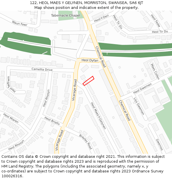 122, HEOL MAES Y GELYNEN, MORRISTON, SWANSEA, SA6 6JT: Location map and indicative extent of plot