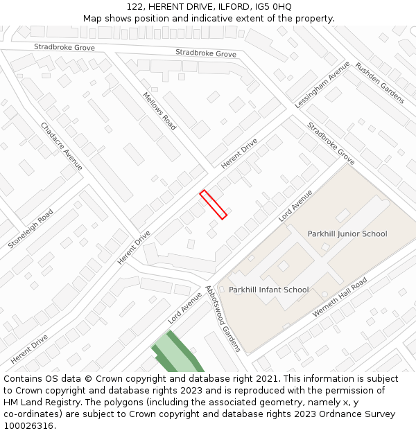 122, HERENT DRIVE, ILFORD, IG5 0HQ: Location map and indicative extent of plot