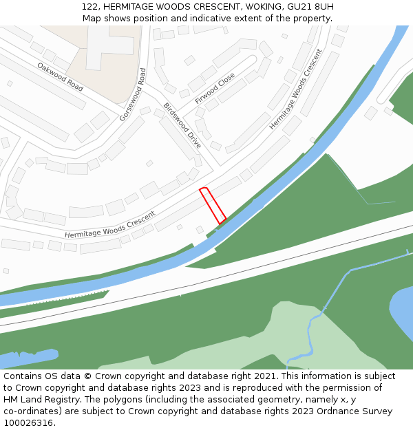 122, HERMITAGE WOODS CRESCENT, WOKING, GU21 8UH: Location map and indicative extent of plot