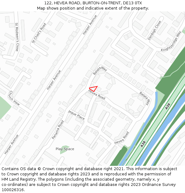122, HEVEA ROAD, BURTON-ON-TRENT, DE13 0TX: Location map and indicative extent of plot