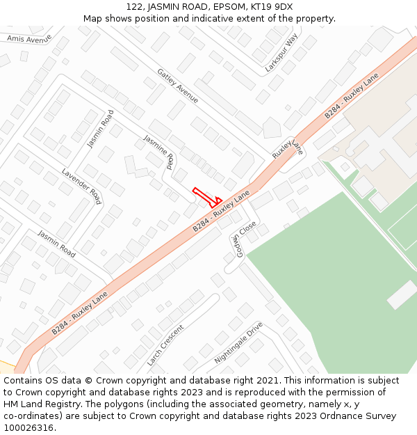 122, JASMIN ROAD, EPSOM, KT19 9DX: Location map and indicative extent of plot