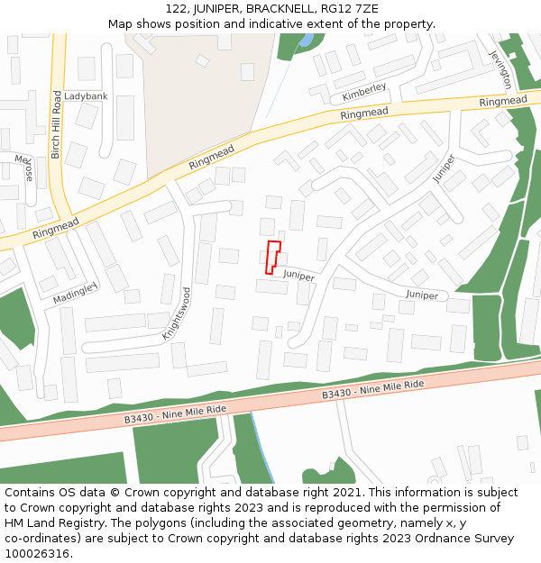 122, JUNIPER, BRACKNELL, RG12 7ZE: Location map and indicative extent of plot