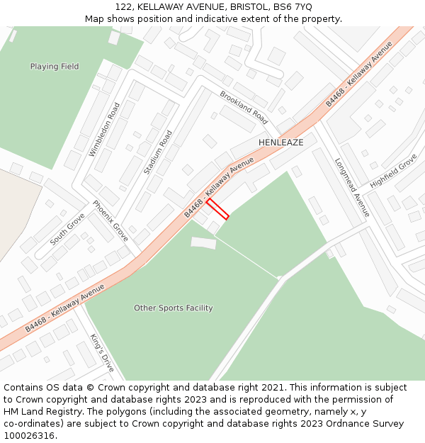 122, KELLAWAY AVENUE, BRISTOL, BS6 7YQ: Location map and indicative extent of plot