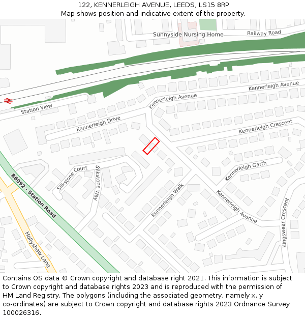 122, KENNERLEIGH AVENUE, LEEDS, LS15 8RP: Location map and indicative extent of plot