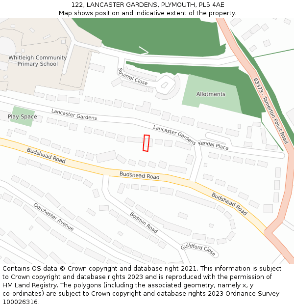 122, LANCASTER GARDENS, PLYMOUTH, PL5 4AE: Location map and indicative extent of plot
