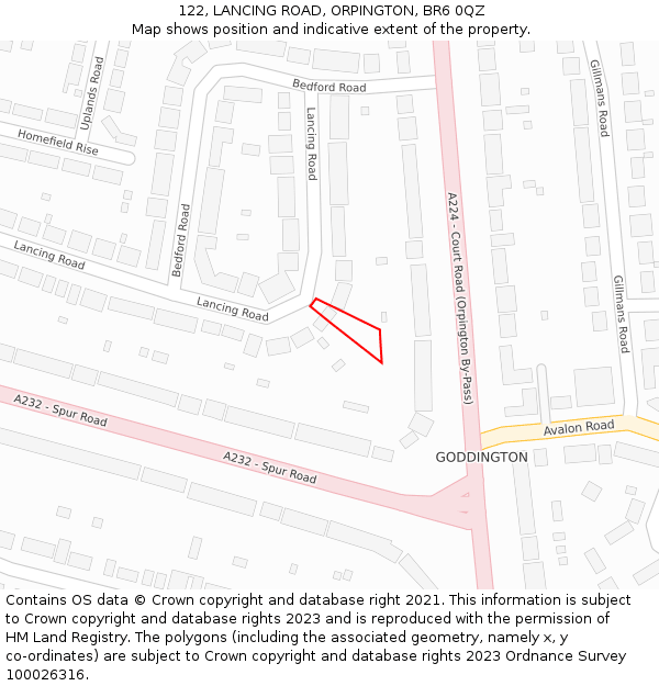 122, LANCING ROAD, ORPINGTON, BR6 0QZ: Location map and indicative extent of plot