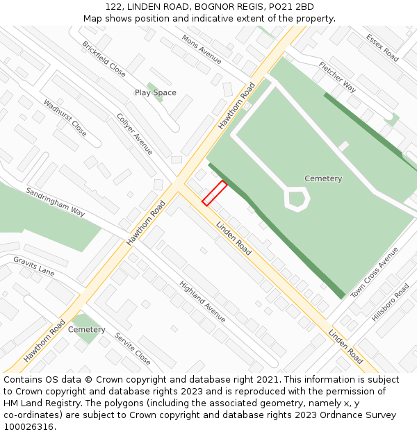 122, LINDEN ROAD, BOGNOR REGIS, PO21 2BD: Location map and indicative extent of plot