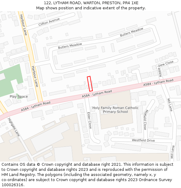 122, LYTHAM ROAD, WARTON, PRESTON, PR4 1XE: Location map and indicative extent of plot