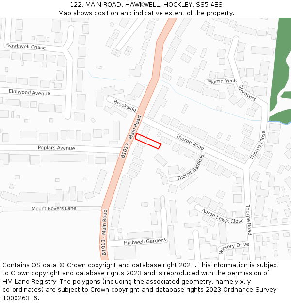 122, MAIN ROAD, HAWKWELL, HOCKLEY, SS5 4ES: Location map and indicative extent of plot
