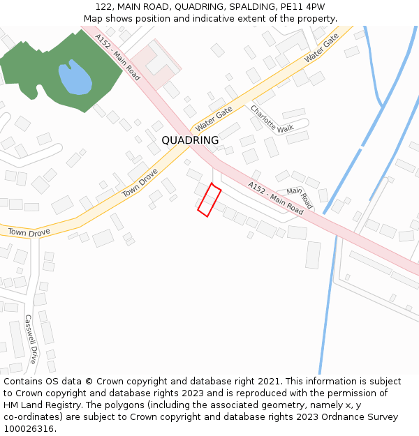 122, MAIN ROAD, QUADRING, SPALDING, PE11 4PW: Location map and indicative extent of plot