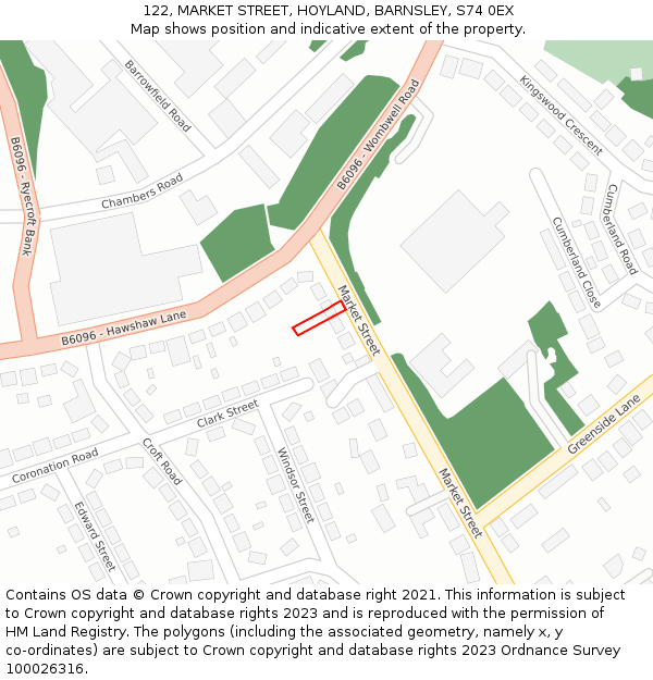 122, MARKET STREET, HOYLAND, BARNSLEY, S74 0EX: Location map and indicative extent of plot