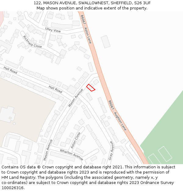122, MASON AVENUE, SWALLOWNEST, SHEFFIELD, S26 3UF: Location map and indicative extent of plot