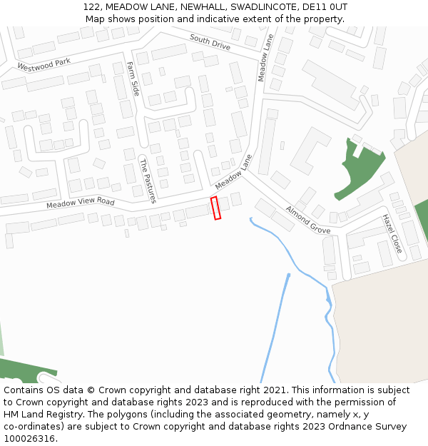 122, MEADOW LANE, NEWHALL, SWADLINCOTE, DE11 0UT: Location map and indicative extent of plot