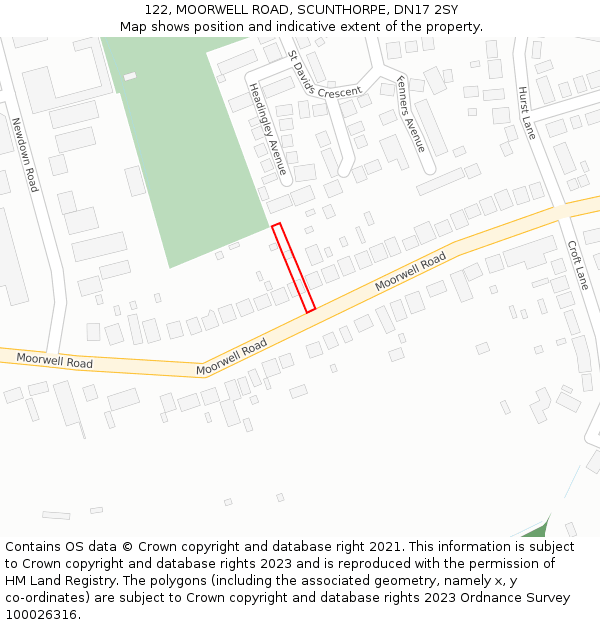 122, MOORWELL ROAD, SCUNTHORPE, DN17 2SY: Location map and indicative extent of plot