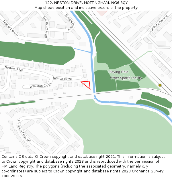 122, NESTON DRIVE, NOTTINGHAM, NG6 8QY: Location map and indicative extent of plot