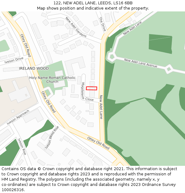 122, NEW ADEL LANE, LEEDS, LS16 6BB: Location map and indicative extent of plot