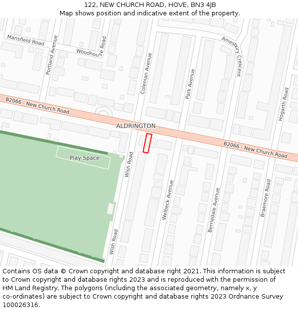 122, NEW CHURCH ROAD, HOVE, BN3 4JB: Location map and indicative extent of plot
