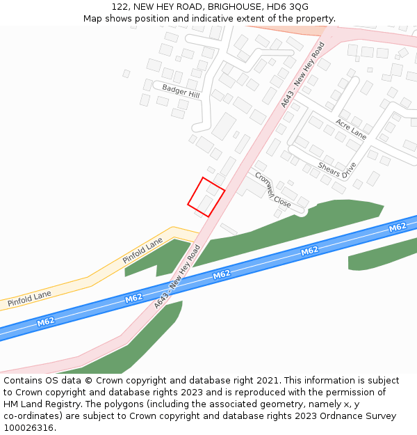 122, NEW HEY ROAD, BRIGHOUSE, HD6 3QG: Location map and indicative extent of plot