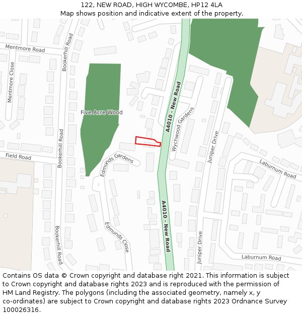 122, NEW ROAD, HIGH WYCOMBE, HP12 4LA: Location map and indicative extent of plot
