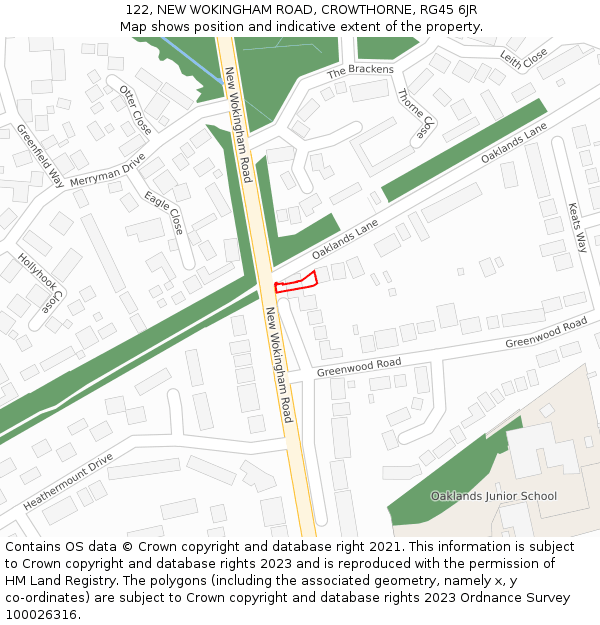 122, NEW WOKINGHAM ROAD, CROWTHORNE, RG45 6JR: Location map and indicative extent of plot