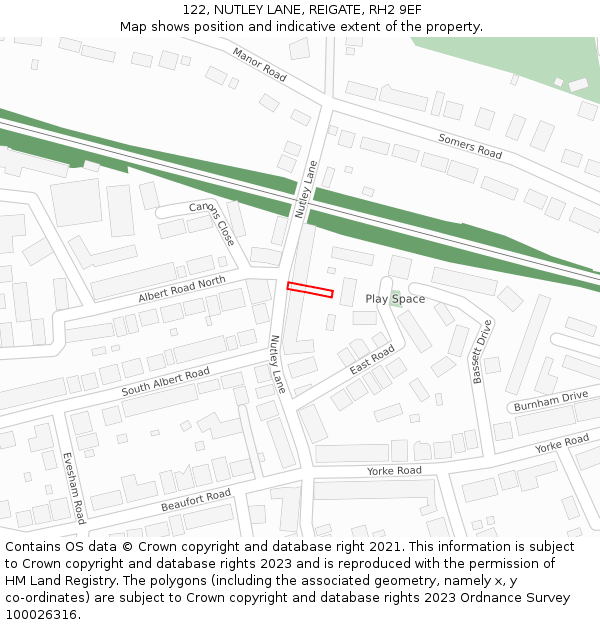 122, NUTLEY LANE, REIGATE, RH2 9EF: Location map and indicative extent of plot