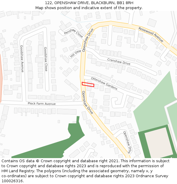 122, OPENSHAW DRIVE, BLACKBURN, BB1 8RH: Location map and indicative extent of plot