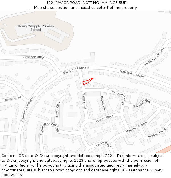 122, PAVIOR ROAD, NOTTINGHAM, NG5 5UF: Location map and indicative extent of plot