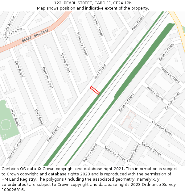 122, PEARL STREET, CARDIFF, CF24 1PN: Location map and indicative extent of plot