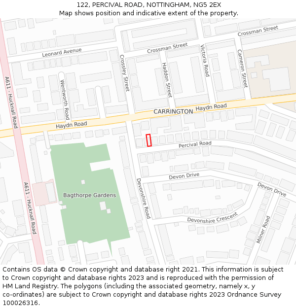 122, PERCIVAL ROAD, NOTTINGHAM, NG5 2EX: Location map and indicative extent of plot