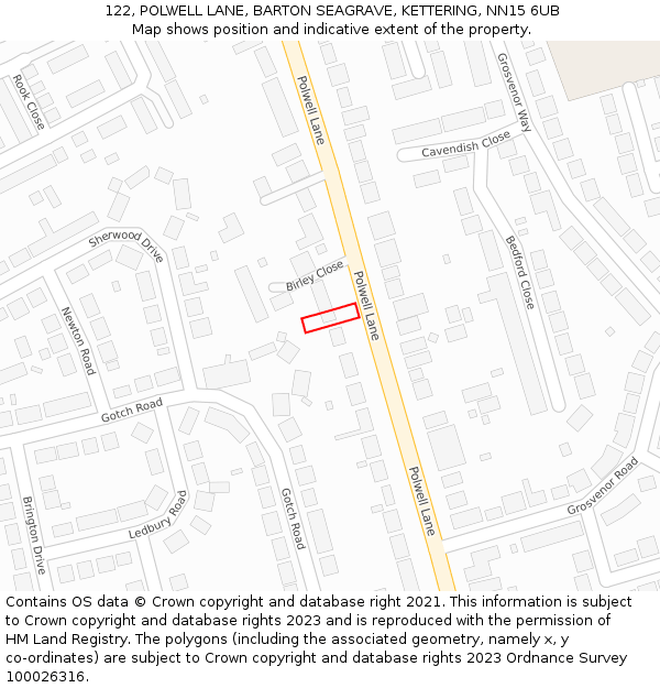 122, POLWELL LANE, BARTON SEAGRAVE, KETTERING, NN15 6UB: Location map and indicative extent of plot