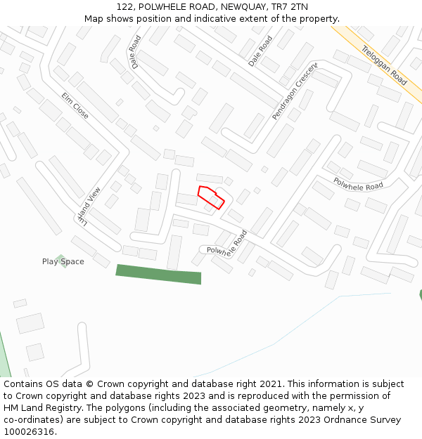 122, POLWHELE ROAD, NEWQUAY, TR7 2TN: Location map and indicative extent of plot