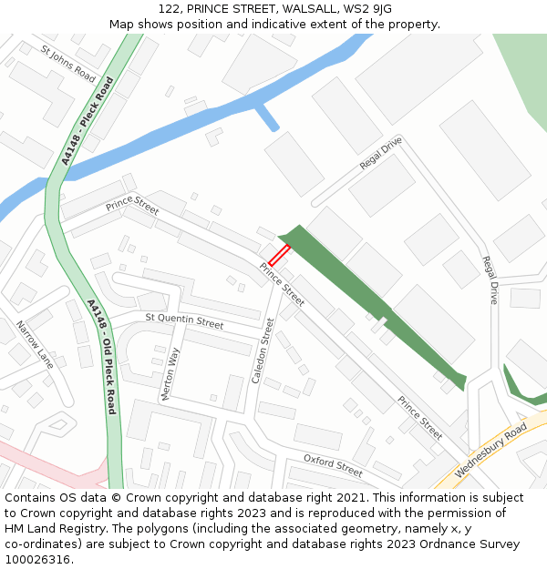 122, PRINCE STREET, WALSALL, WS2 9JG: Location map and indicative extent of plot
