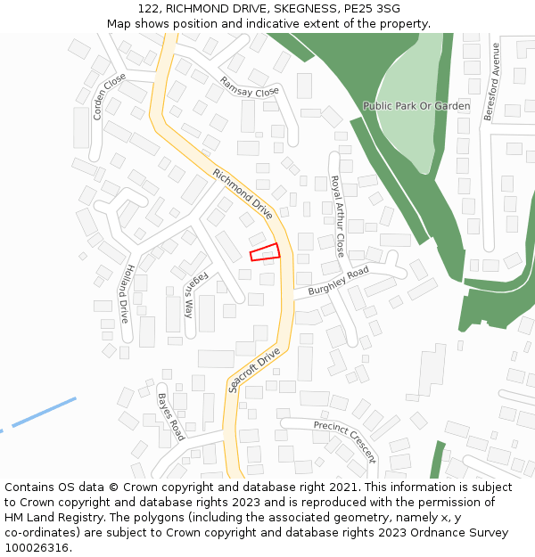 122, RICHMOND DRIVE, SKEGNESS, PE25 3SG: Location map and indicative extent of plot
