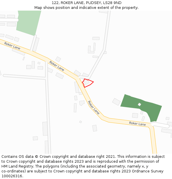 122, ROKER LANE, PUDSEY, LS28 9ND: Location map and indicative extent of plot