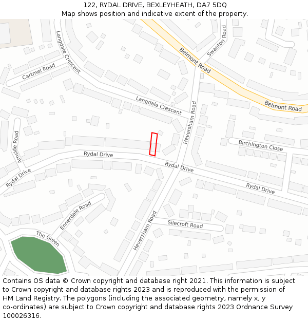 122, RYDAL DRIVE, BEXLEYHEATH, DA7 5DQ: Location map and indicative extent of plot