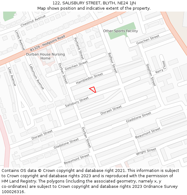 122, SALISBURY STREET, BLYTH, NE24 1JN: Location map and indicative extent of plot