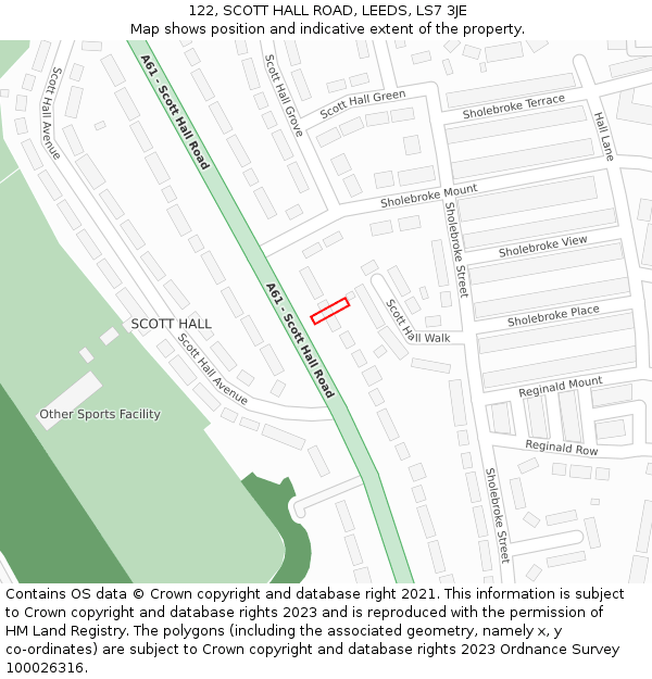 122, SCOTT HALL ROAD, LEEDS, LS7 3JE: Location map and indicative extent of plot