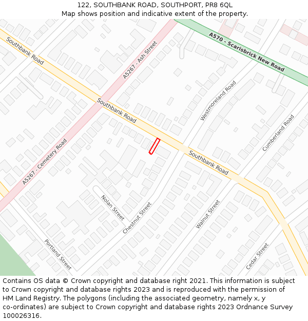 122, SOUTHBANK ROAD, SOUTHPORT, PR8 6QL: Location map and indicative extent of plot